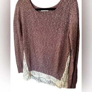 Hinge Boho Lace Knit Sweater | Marled Plum | Women’s Large